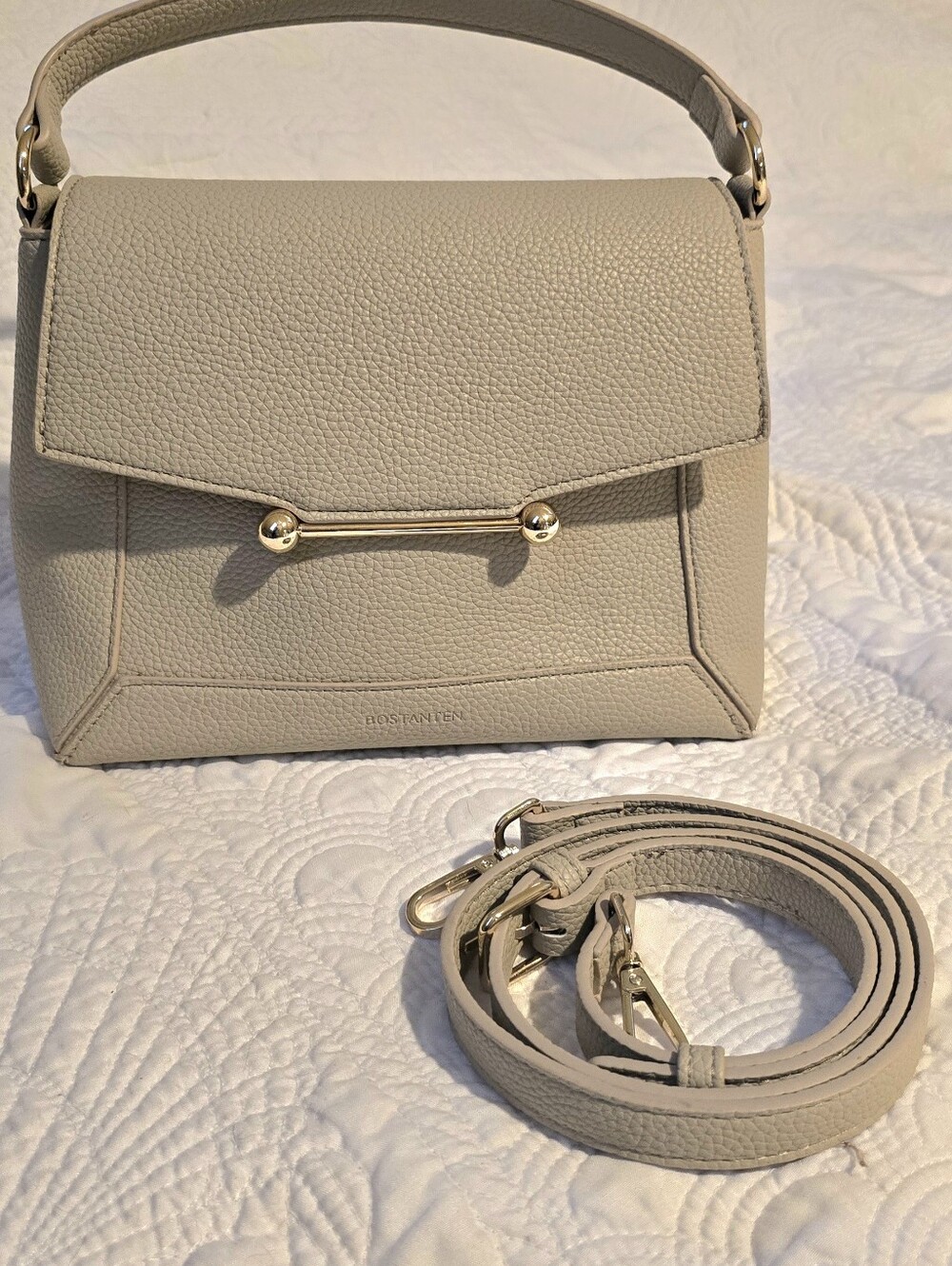 Cream Structured Top-Handle Crossbody Bag